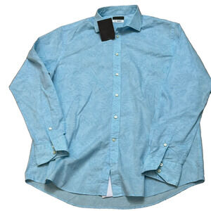 Thomas Dean Button Up Shirt Mens XL Blue Floral Shirttail Long Sleeve New